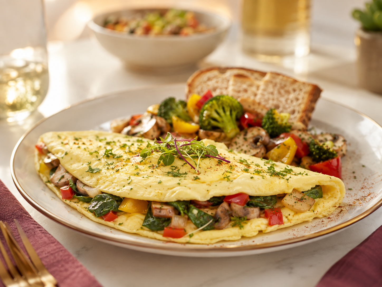 Healthy vegetable omelette served at Aim Fitness Culture & Cafe